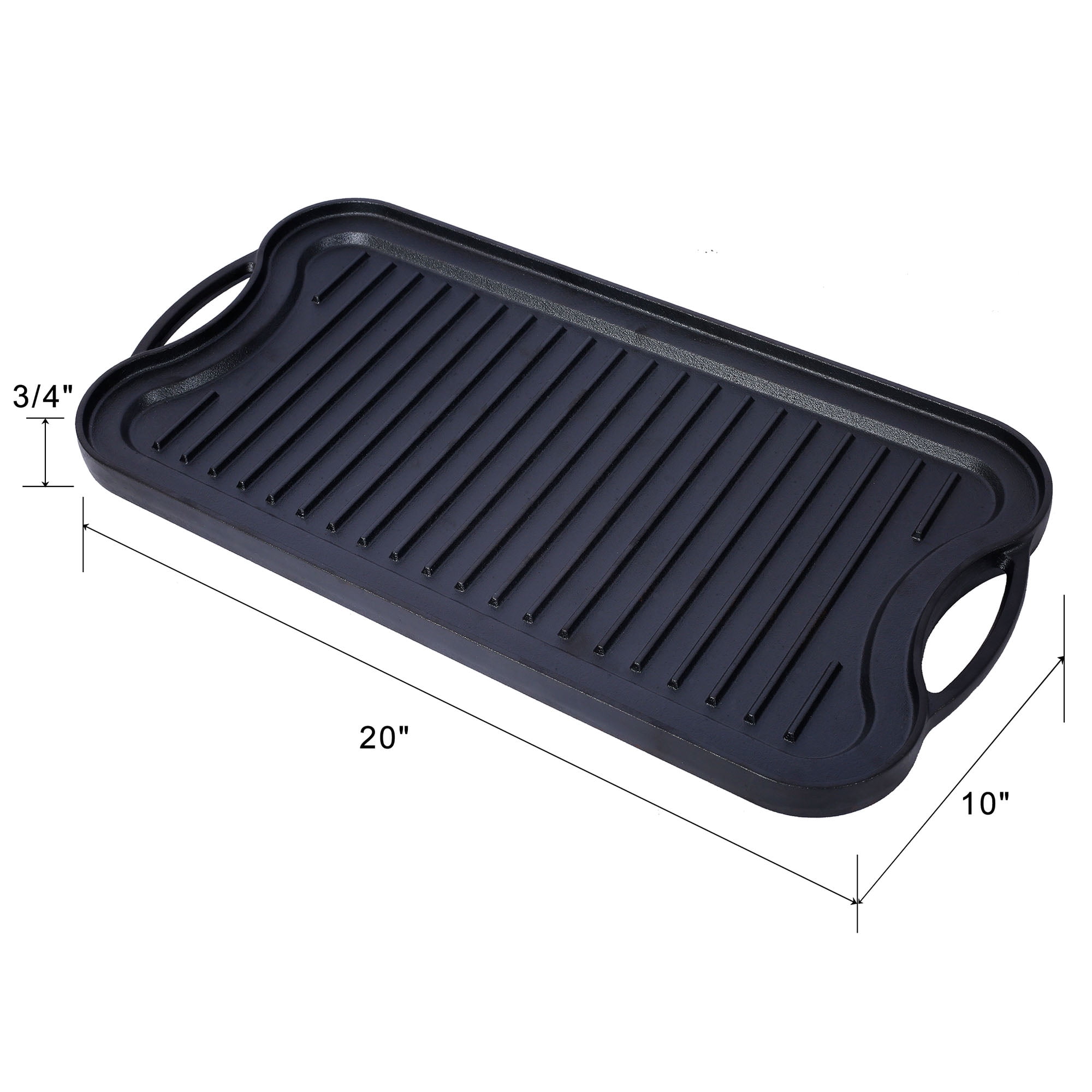 Pre-Seasoned Cast Iron Reversible Grill Griddle Black 20 Inch by 10 Inch Dual-Sided Cookware