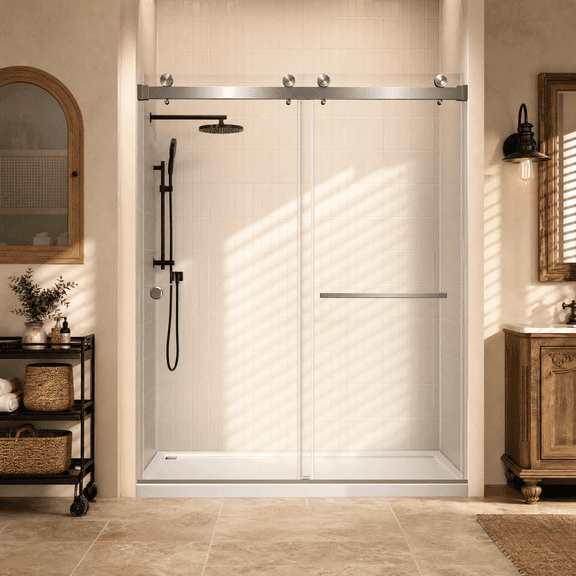 Kaisneo Silver Tempered Frameless 59 x 72 in. 0.32 in. Thick Shower Door