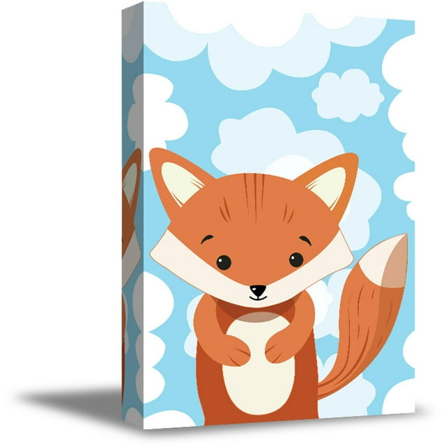Awkward Styles Fox in Clouds Canvas Art Little Fox Canvas Decor Baby Girl Room Decoration Baby Boy Play Room Wall Art Ready to Hang Artwork for Kids Fox Canvas Illustration Fox Nursery Baby Room
