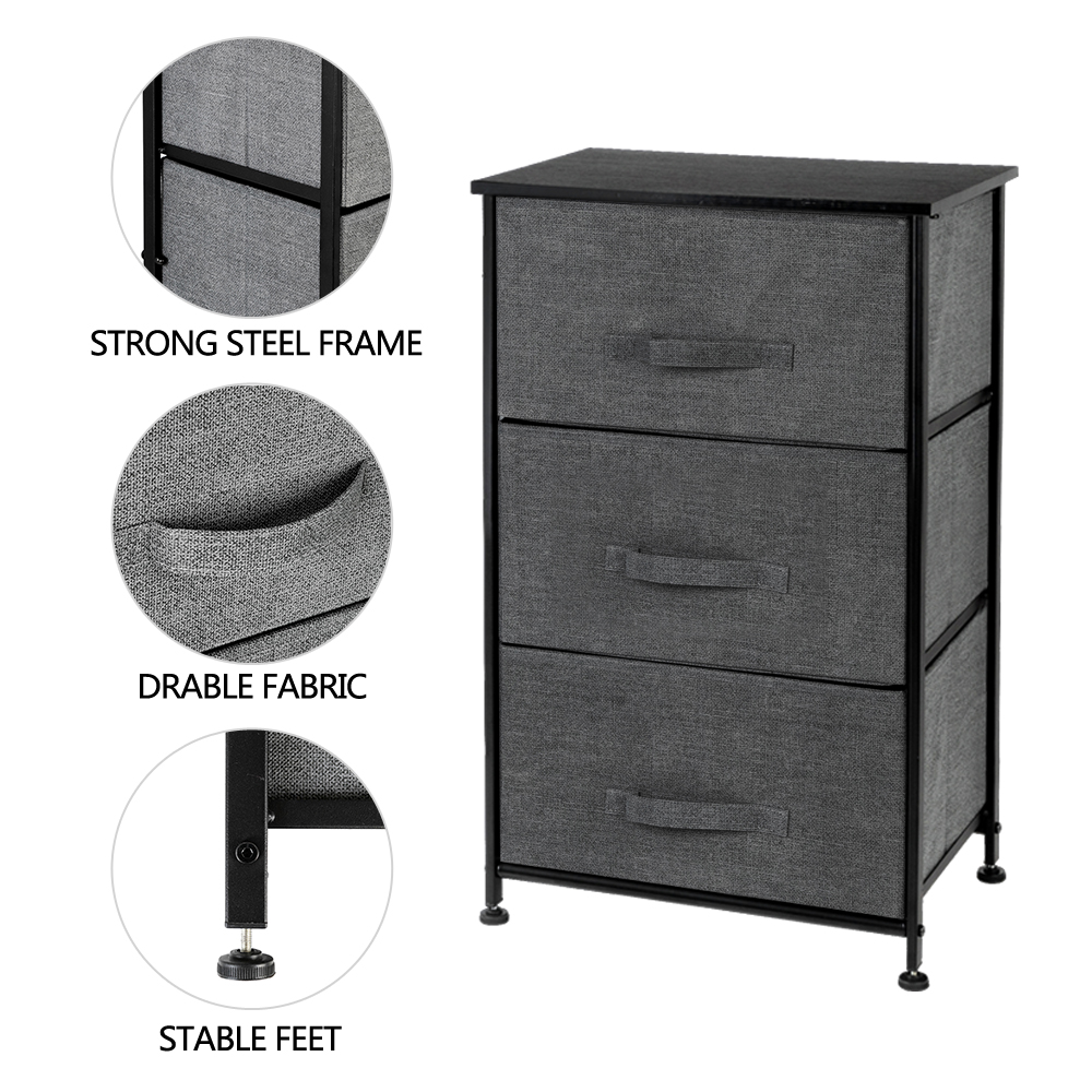 Lowestbest 3-Tier Drawer Dresser, Dresser Drawer Organizer, End Table Storage Cabinet, Easy Pull Fabric Bins, Side Table for Bedroom, Hallway, Entryway Furniture, Gray - image 4 of 7