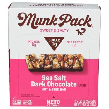 Munk Pack Sea Salt Dark Chocolate Nut & Seed Keto Bar 12 Pack Case 1.23 oz - Pack of 2