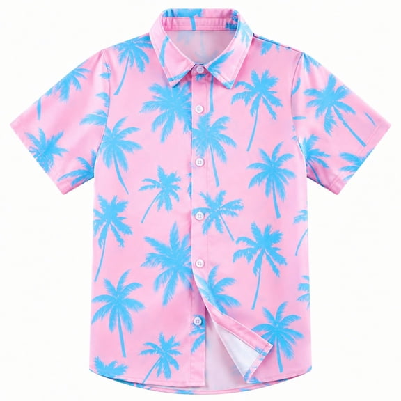 Aideaone Boys Button Down Shirt Hawaiian Short Sleeve 3D Print Shirts for Kids Summer Beach 5-14 Years