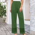 thumbnail image 4 of Womens Cotton Linen High Waist Wide Leg Pants for Summer Casual Palazzo Trousers Lightweight Lace Lounge Pants with Pockets Army Green L(L), 4 of 5