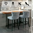 thumbnail image 4 of Counter Height Bar Stools, Set of 2, Wing-back Velvet Dining Chairs with Soft Cushion, Solid Wood Legs, Button Tufted Decoration and Chrome Nailhead Trim, Gray, 4 of 8