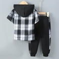 thumbnail image 3 of Dakiuu Boys Clothes Flannel Pant Set 2 Pieces Plaid Short Sleeve Hooded Button Shirt and Jogger Sweatpants for Kids 2026 Spring Summer Outfits Black 5-6 Years (5Y), 3 of 8