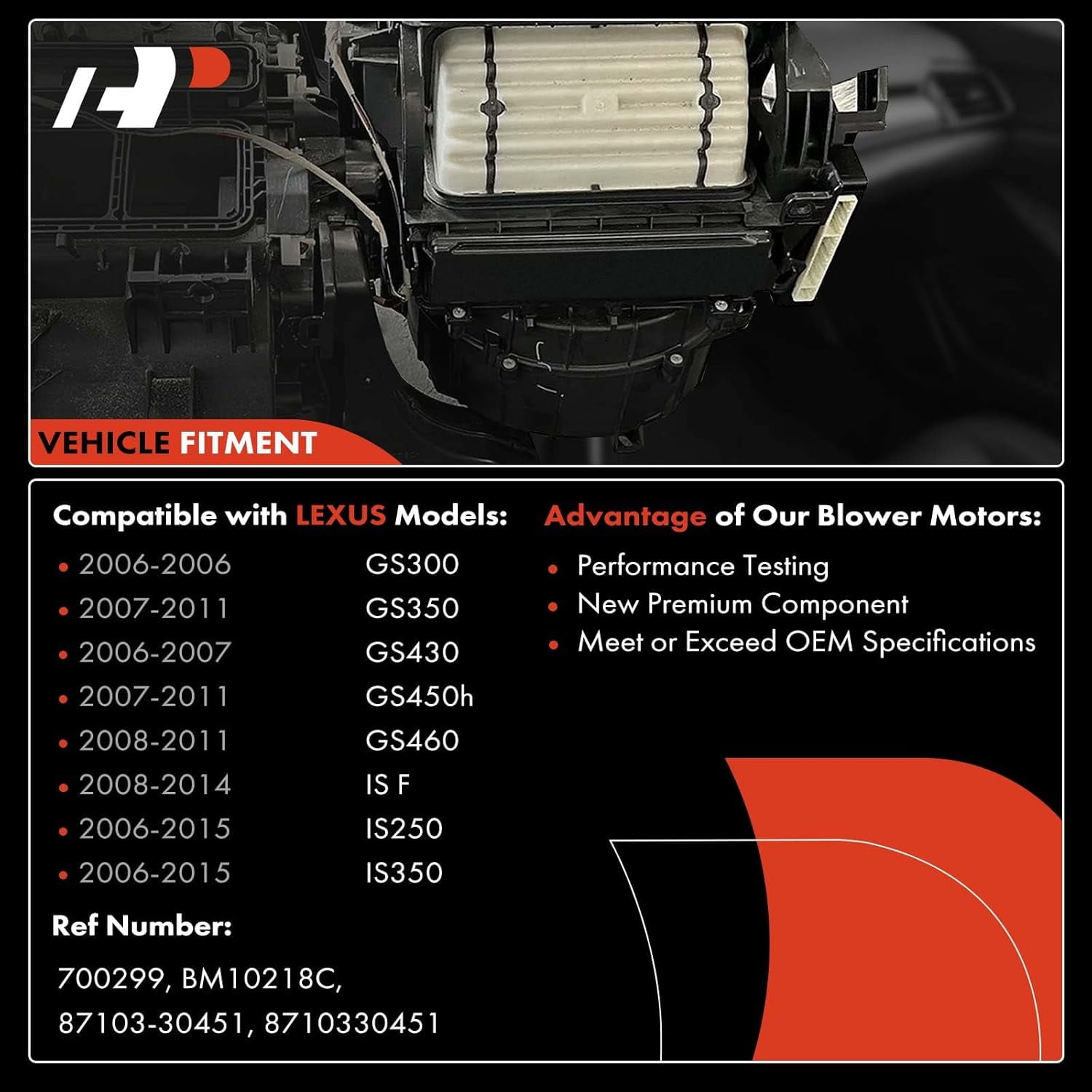 A-Premium HVAC Blower Motor Compatible with Lexus GS300 GS350 GS430 GS450h GS460 IS F IS250 IS350 with brushless motor Front Fits select: 2008-2009 LEXUS IS-F