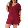 thumbnail image 2 of DARING DIVA Women's Plus Size Short Sleeve Soft Button Down Nightgown 2X Burgundy, 2 of 6