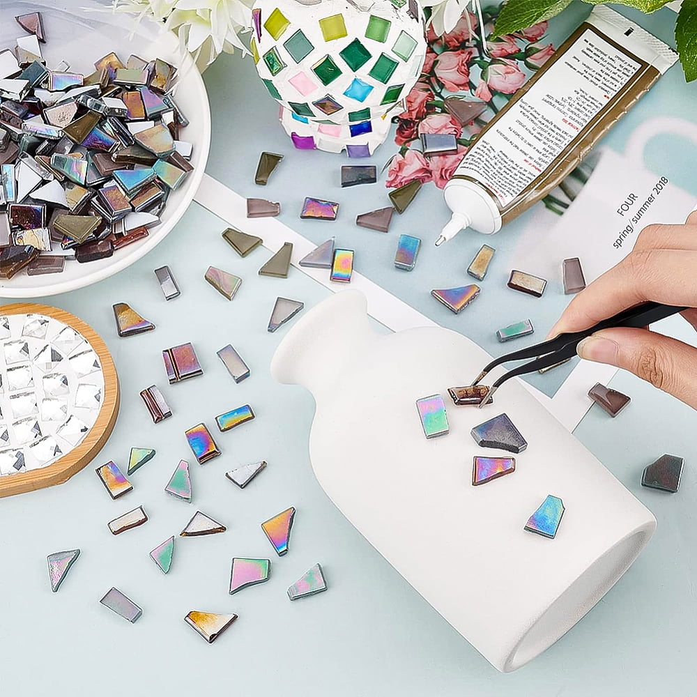 600G Mixed Irregular Color Mosaic Pieces Tiles Stained Glass Bulk Assorted Shapes Cabochons for Adults DIY Picture Frames Jewelry Decoration