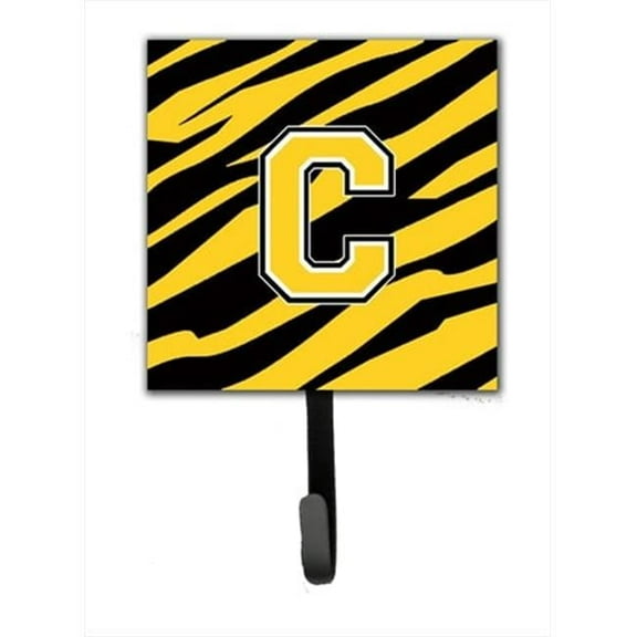 Letter C Initial Monogram - Tiger Stripe - Black Gold Leash Holder Or Key Hook