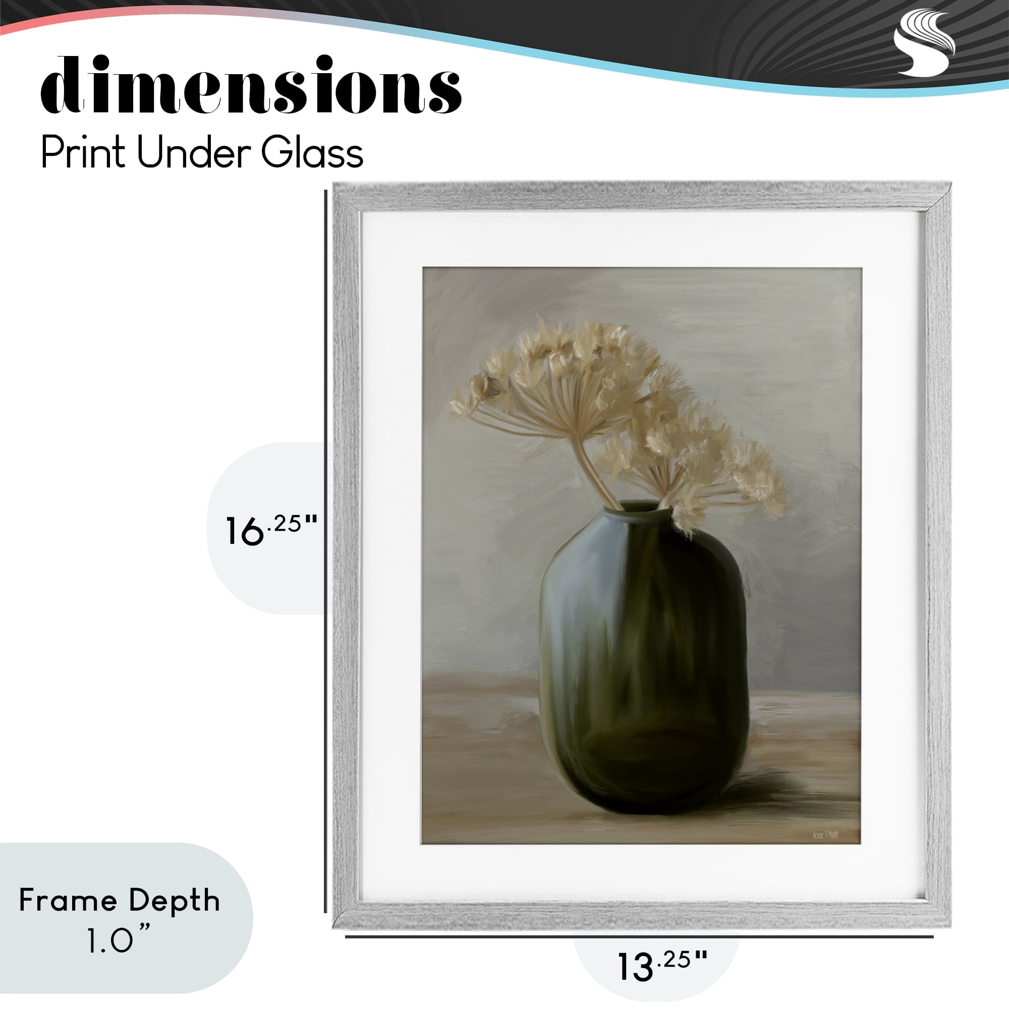 Stupell Industries Dried Blooms in Green Vase Gray Framed Print Under Glass, design by House Fenway
