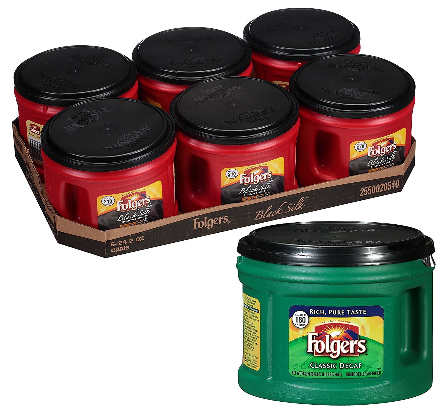 Folgers Coffee Combo 6-24.2oz Black Silk Coffee & 1-22.6oz ...