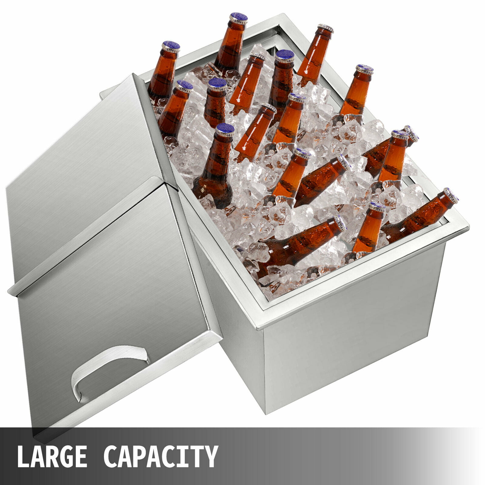 VBENLEM Ice Chest 21x 16.8 Inch with Cover Drop in Cooler Stainless Steel Drop in Cooler Included Drain-pipe and Drain Plug Drop In Ice Bin good for Cold Beer 