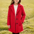thumbnail image 2 of Vdoaml Girls Wool Blend Coat Kids Notch Lapel Mid Length Overcoat Children Fall Winter Warm Outerwear 8-9 Years Red, 2 of 5