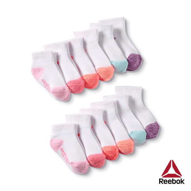 Reebok Baby Toddler Girl Socks with Gripper, 12Pack