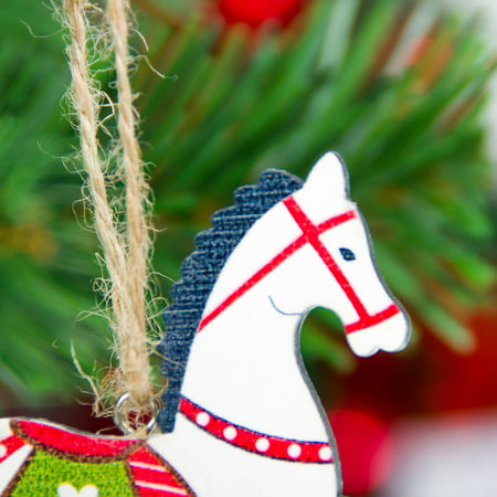 Christmas Tree Horse Shaped Pendant Christmas Colorful Wooden Trojan Horse Decoration Ornaments Home Door Hanging