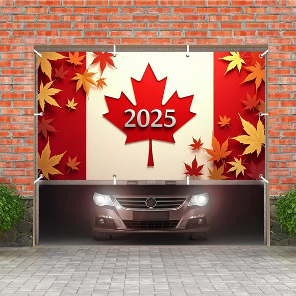 Décorations de la Fête du Canada Joyeuse Fête du Canada Fête du Canada 2025 Bannière de Garage 70x157 Pouces