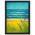 thumbnail image 1 of Blue Sky Seaside Summer Scene Sandy Beach Artwork Framed Wall Art Print A4, 1 of 4