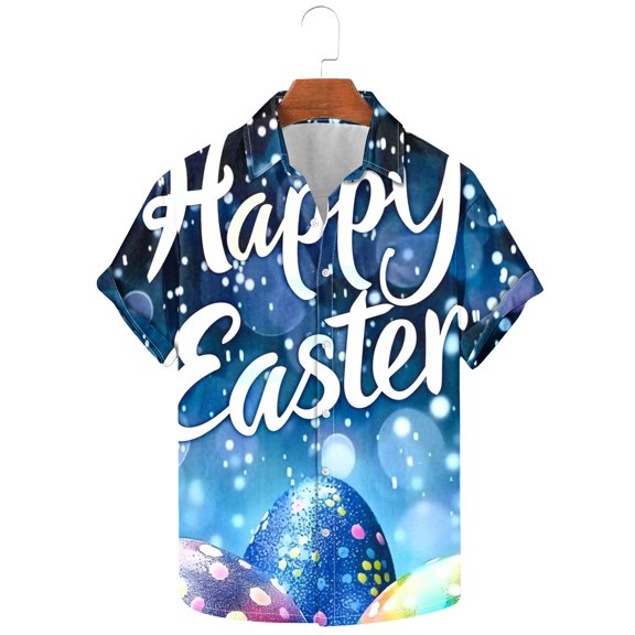 SGFCWSX Mens Short Sleeve Button Down Shirts, Men's Loose Fit Easter Print Button Up Shirt for Festive Outfits White Size XL