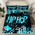 thumbnail image 2 of Feelyou Hip Hop Music Twin Sheet Sets for Child, Black Blue Graffiti Twin Fitted Sheet, Street Artwork Flat Sheet, Microfiber Bedroom Decor, 3 Pieces, 2 of 7