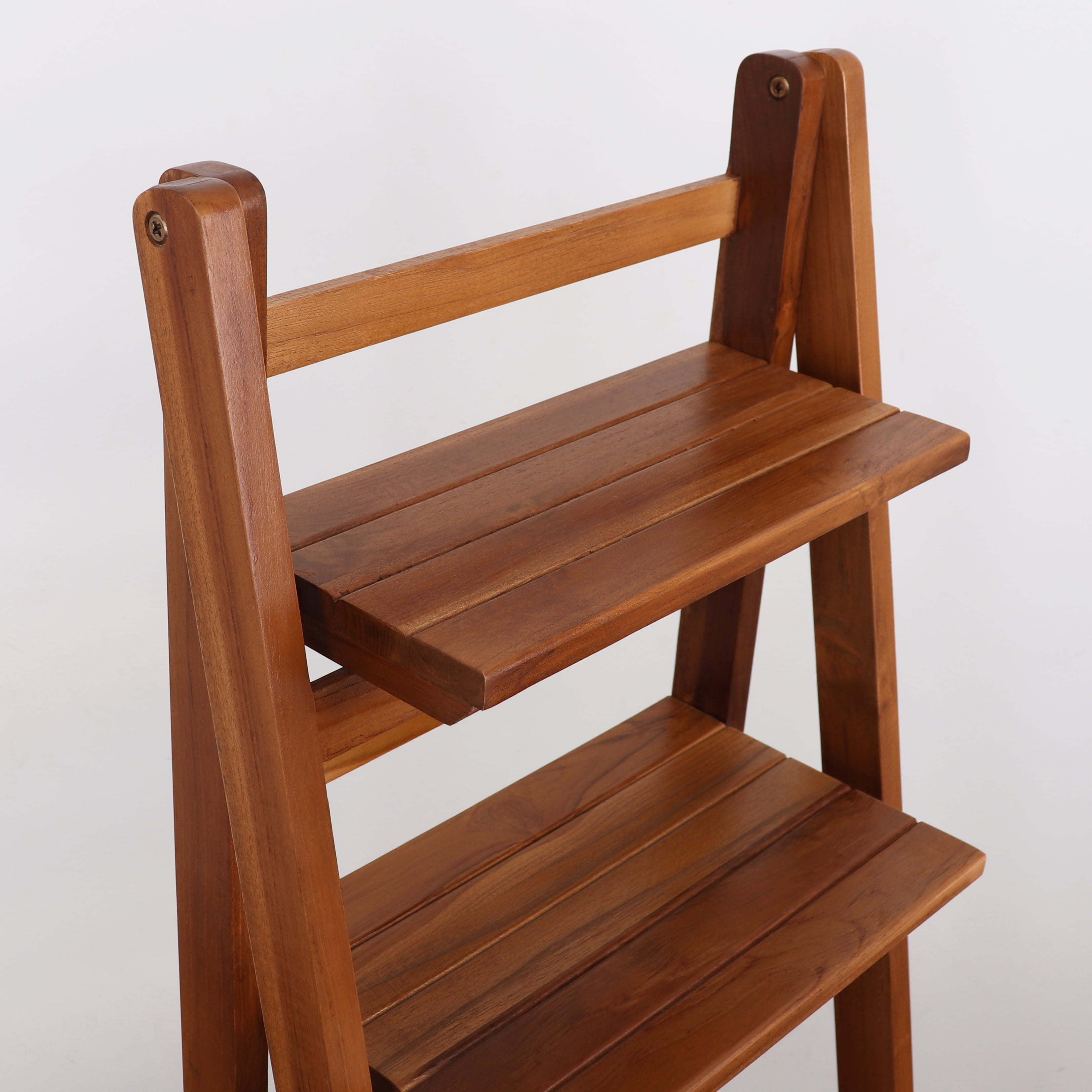 Milltown Merchants Teak Ladder Shelf - Wooden Folding Bookcase (Teak)