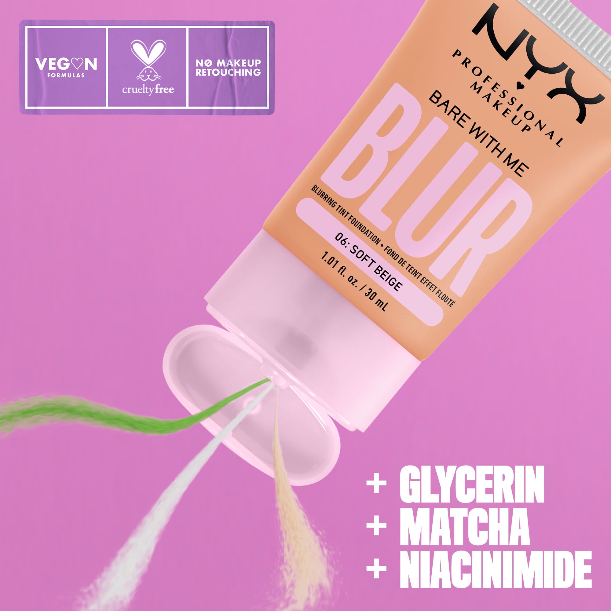 NYX Professional Makeup Bare with Me Blur Skin Tint Foundation, Medium Coverage, Soft Beige