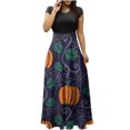 thumbnail image 2 of TIMIFIS Robe Maxi d'Halloween pour Femme à Manches Courtes, Col Ras du Cou, Taille Haute, Longue et Fluide, Robe Tendance à Motif pour Fête, Robe d'Automne Automne/hiver, 2 of 5
