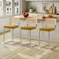 thumbnail image 3 of Zesthouse 26″ Natural Rattan Counter Stools Set of 3, Mid Century Modern Bar Stools with Cane Back & Chrome Legs, Cantilevered Design, Upholstered Velvet Barstools for Kitchen Island, Yellow, 3 of 11