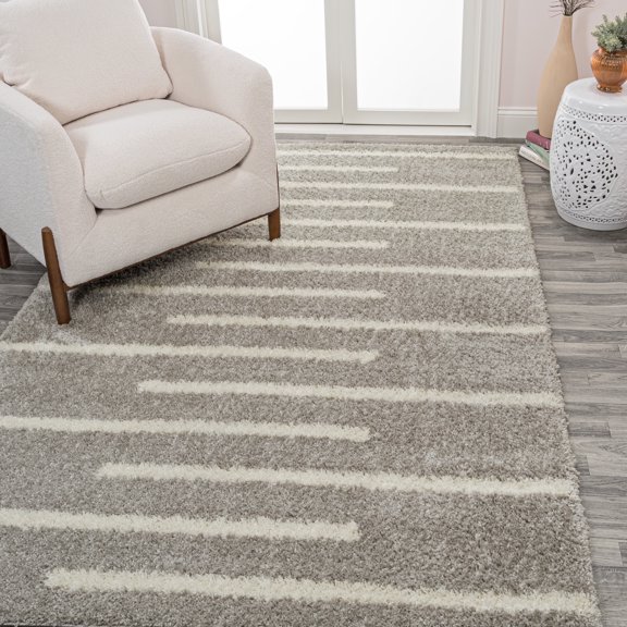 JONATHAN Y MOROCCAN HYPE 3 x 5 Area Rug, Alaro Berber Stripe Shag - Gray/Ivory, MOH402B-3