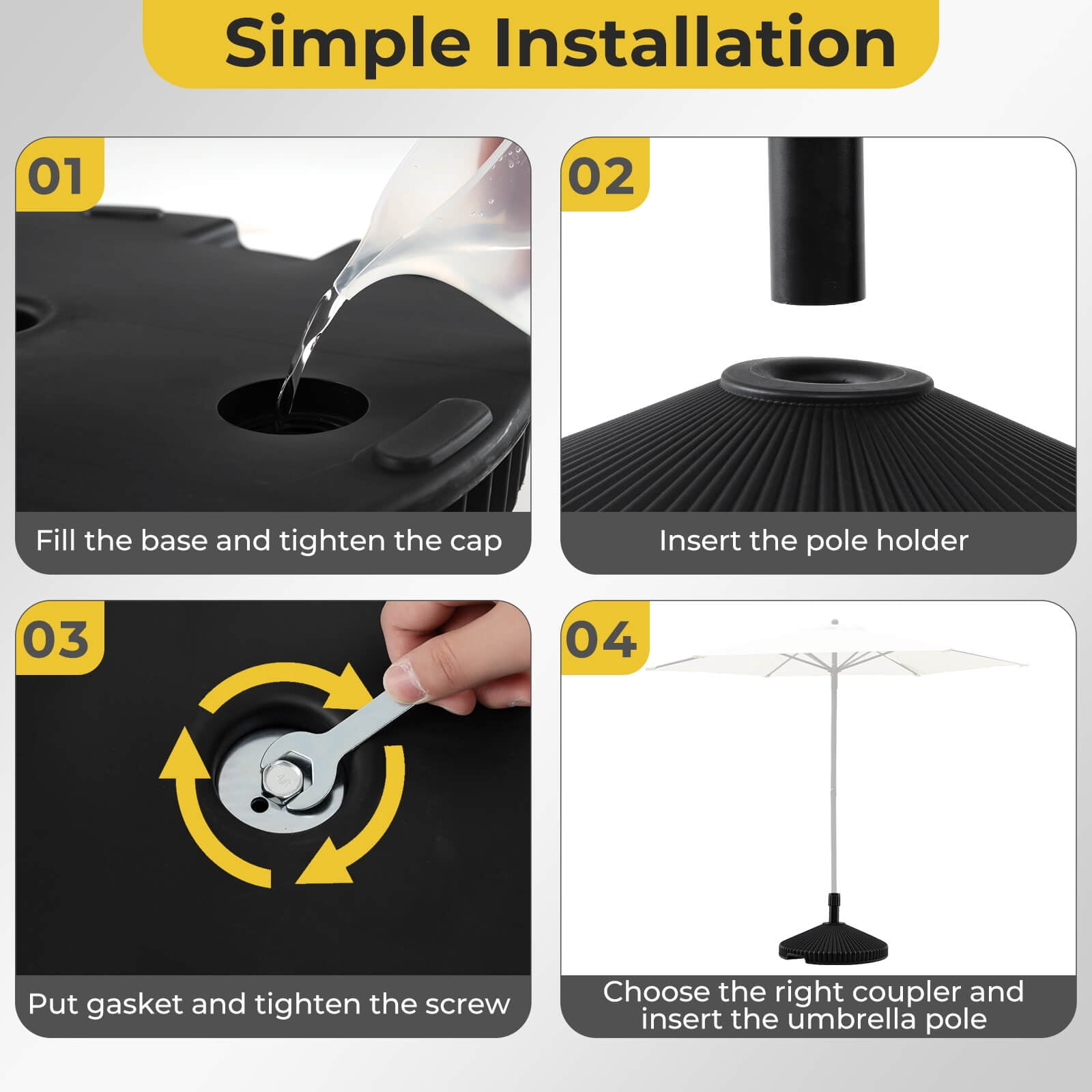 Costway Fillable Umbrella Base with Shell Texture 3 Coupler Sizes for Lawn Poolside Garden