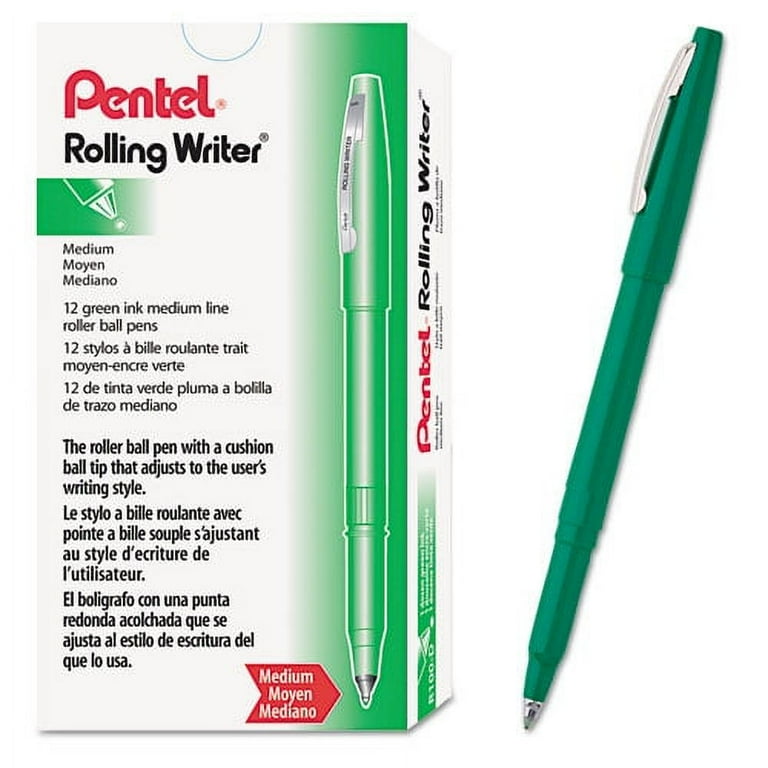 Rolling Writer Roller Ball Pen, Stick, Medium 0.8 mm, Green Ink, Green Barrel, Dozen Rolling Writer Roller Ball Pen, Stick, Medium 0.8 mm, Green Ink, Green Barrel, Dozen