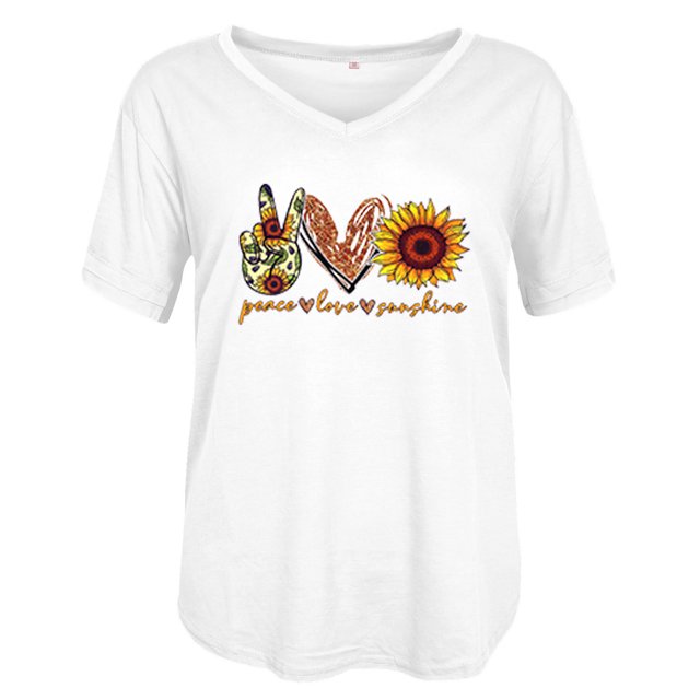 T-Shirt à Col en V Imprimé pour Femmes, Manches Courtes, Décontracté