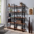 thumbnail image 2 of 5 Tier Industrial Bookshelf, Double Wide Wood Bookshelf with Metal Frame, Rustic Etagere Bookcase Book Shelf, Vintage Storage Rack with Open Shelves for Living Room, Bedroom, Study, Rustic Brown, 2 of 9