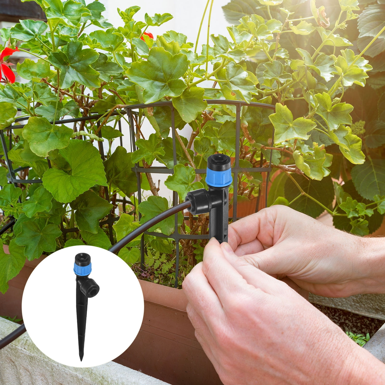 Uxcell 50-Pack Drip Irrigation Emitters, Adjustable 360 Degree Water Flow for 1/4" Tubing [Blue, Drip]