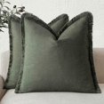thumbnail image 1 of HAYANSet of 2 Decorative Linen Fringe Throw Pillow Covers Cozy Farmhouse Cushion Cover with Tassels Accent Pillowcase for Couch Chair Sofa Bed Living Room Home Decor,20×20 Inch,Dark Olive Green, 1 of 1