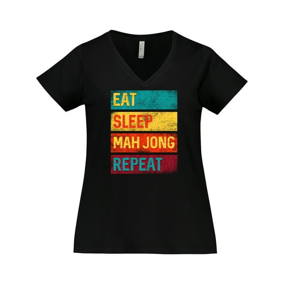 Inktastic Eat Sleep Mah Jong Repeat Women's Plus Size V-Neck T-Shirt