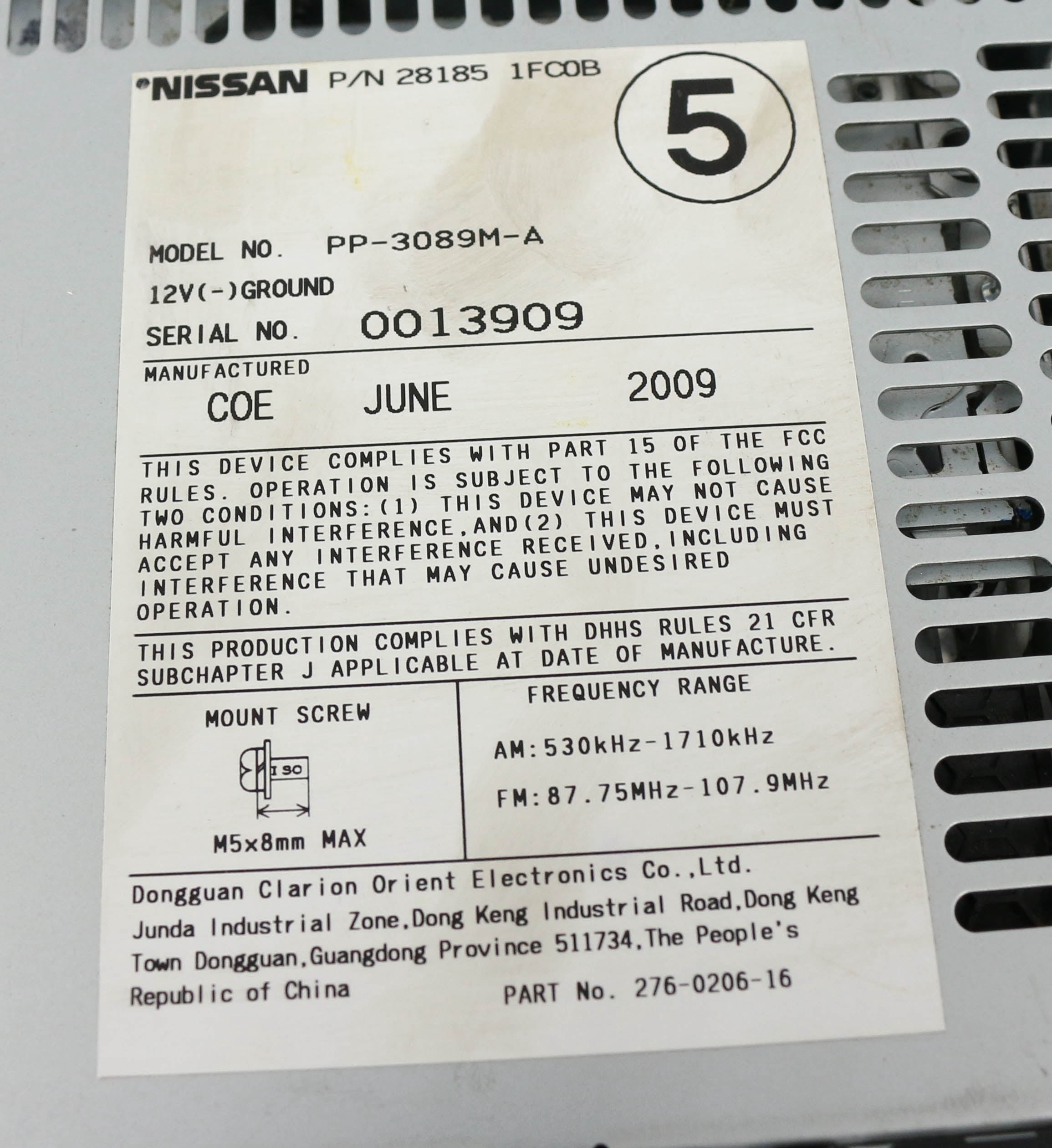 Restored 2009-14 Nissan Cube Receiver AM FM CD Aux 281851FC0B Face Code CY16E (Refurbished)
