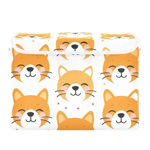 Cute Dog Faces Foldable Storage Bin with Lid and Handle Collapsible Storage Box 16.5 x 12.6 x 11.8 inches
