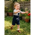 thumbnail image 6 of BemeyourBBs 2Pcs Infant Baby Boy 2 Piece Outfit Summer Clothes Crew Neck Short Sleeve Patchwork Rib Knit Romper and Elastic Waist Shorts Set, 6 of 9