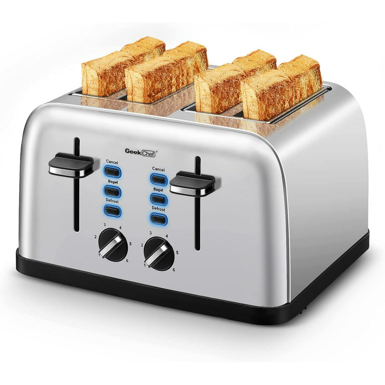 Toaster 4 Slice, Geek Chef Stainless Steel Extra-Wide Slot Toaster wit