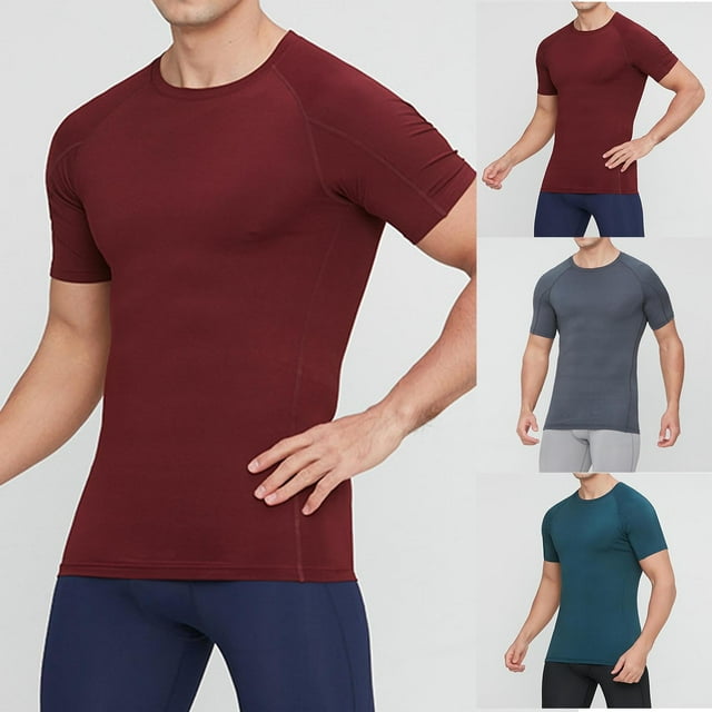 BiZtdJrK T-Shirt pour Hommes Manches Courtes Couches de Base sous-Vêtement Col Rond Décontracté Randonnée Sport Yoga Tops, Vert, P