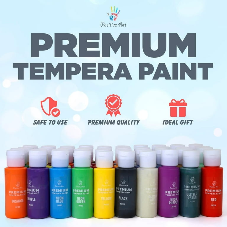 Playkidiz Washable Tempera Paints Set of 12 4 oz Bottles for Children,  Non-Toxic Washable Acrylic Paint, Kid Friendly, Kid Safe Paint Set,  Includes Variety of Brushes, Color, Craft, Create and Party.â€ 