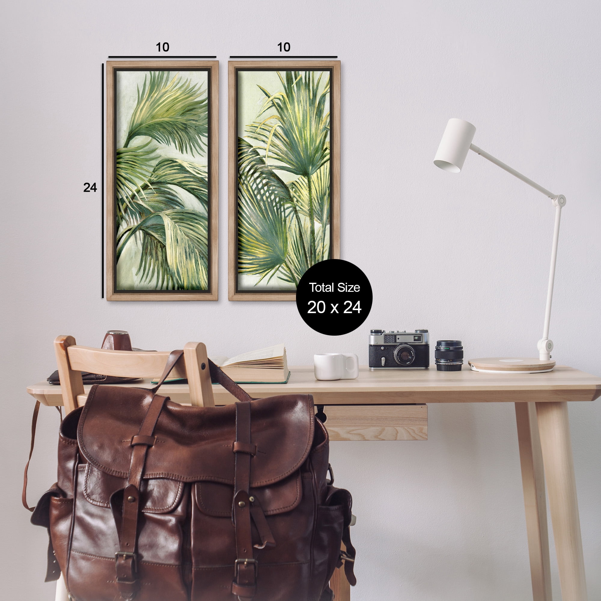 Stupell Industries Swaying Green Palms Botanical & Floral Painting Brown Floater Framed Canvas Art Print Wall Art, 11 x 25, Set of 2