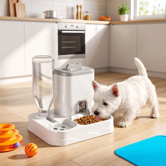 Automatic Dog Cat Feeder and Water Dispenser Combo, Dog Food Storage Container, Large Capacity Pet Food and Water Station with Integrated Bowl for Small Medium Pets Puppy Kitten