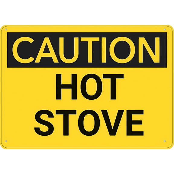 Caution Hot Stove Aluminum Sign 12 x 8 Inches - UV Ink Printed, Durable for House, Business, Indoor Outdoor Kitchen, Restaurant, Campground Use