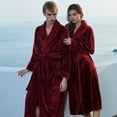 thumbnail image 4 of Women Maxi Bathrobe,Long Sleeve Plush Soft Shawl Collar Bathing Robe Waffle Plaid Cuff Plus Size Couples Casual Holiday Homewear Robe for Cold Weather Sleepwear,S-L Red, 4 of 6