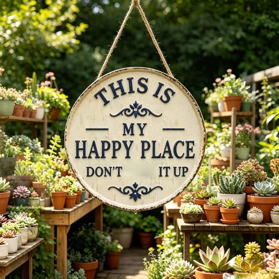 Happy Place – Vintage Statement Metal Sign,“This Is My Happy Place Don’t” Rustic Tin Plaque for Home Patio Porch & Outdoor Spaces Front Door Home Office Kitchen