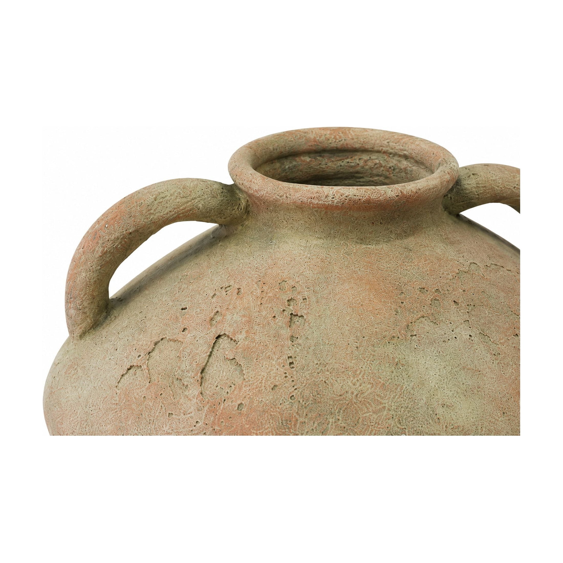 DecMode 7" Antique Style Textured Beige Ceramic Vase with Handles