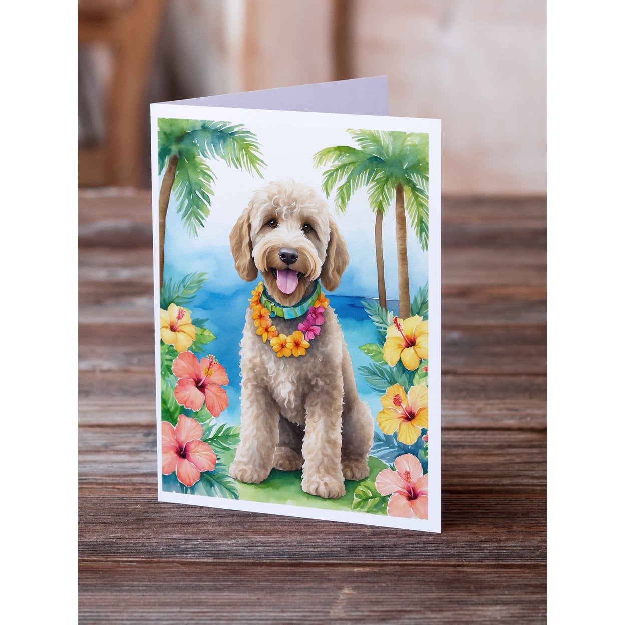Labradoodle Luau Greeting Cards Pack of 8 7 in x 5 in