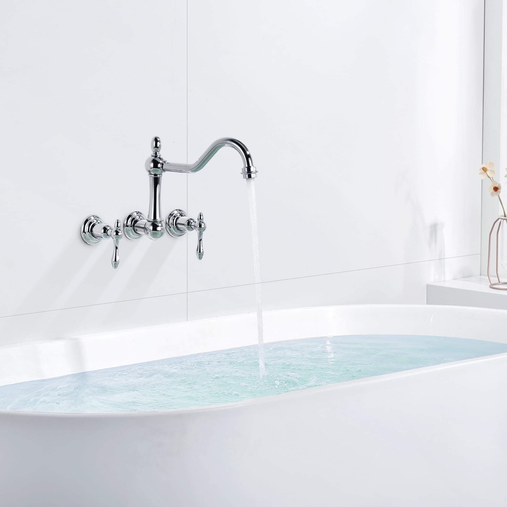 sumerain Vintage Tub Faucet Wall Mount Bathtub Faucet 3 Hole 8 Inches Center Chrome