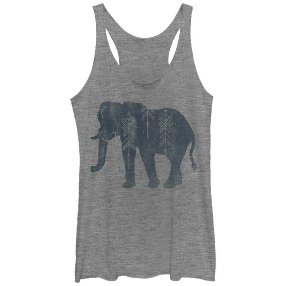 Women's CHIN UP Distressed Tribal Elephant Racerback Tank Top Gray Heather X Large